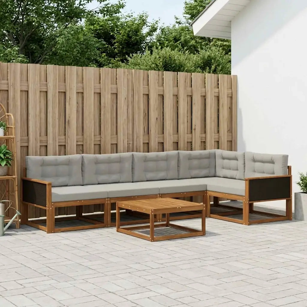 Set di divani da esterno 6 pcs Naturale e Grigio chiaro