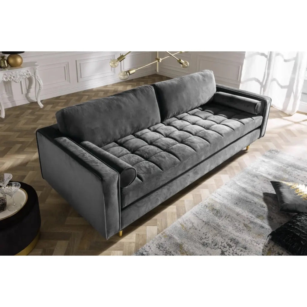 Divano ad angolo reversibile KOLIRI grigio – Divano design in velluto con pouf abbinato