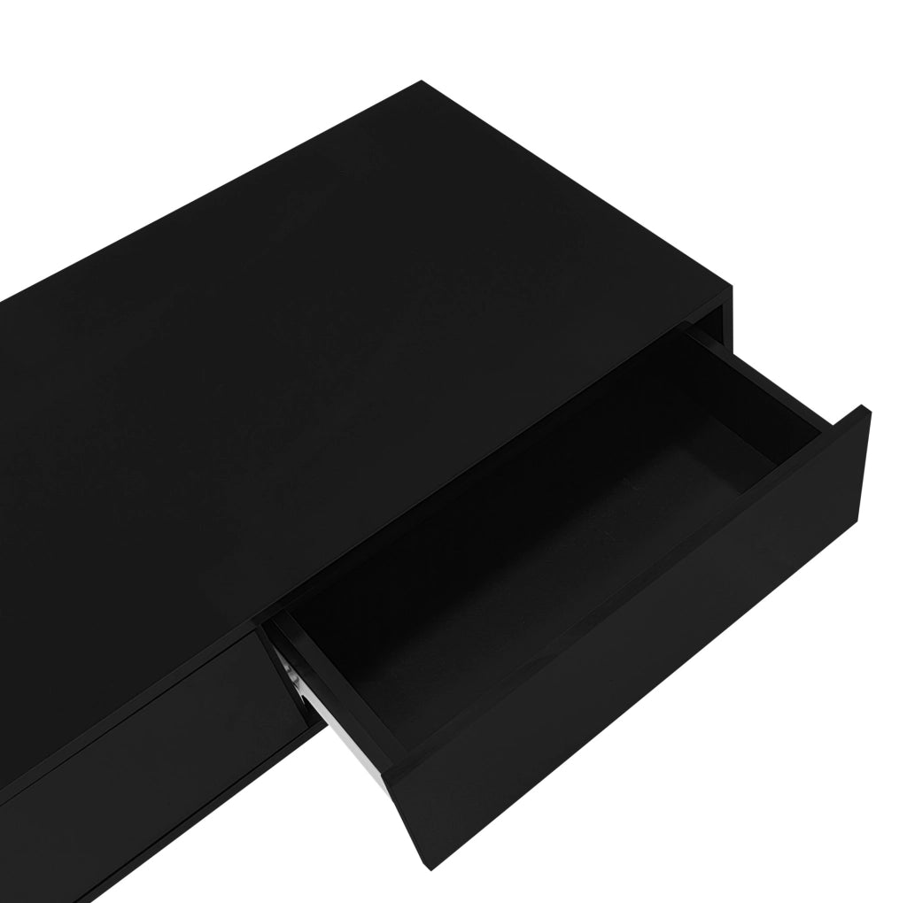 Tavolino da caffè moderno nero lucido 115 x 55 x 34 cm con 2 cassetti e LED
