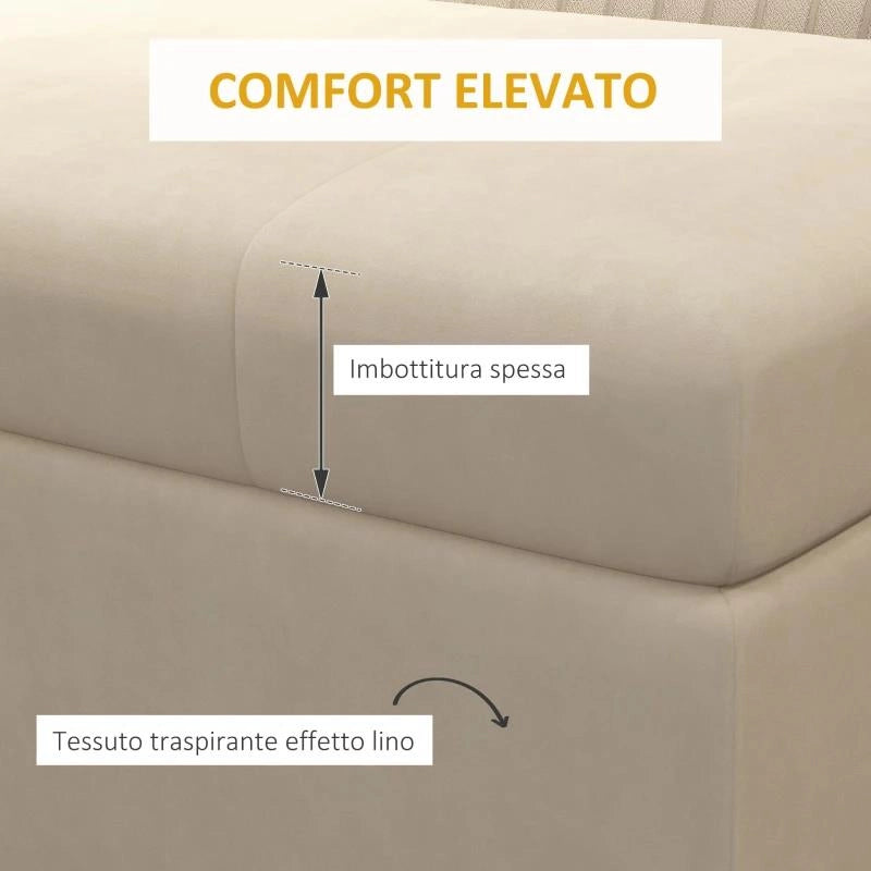 PANCA CONTENITORE RETTANGOLARE CON SEDUTA IMBOTTITA E GAMBE IN ACCIAIO, 110X44X49 CM, BEIGE