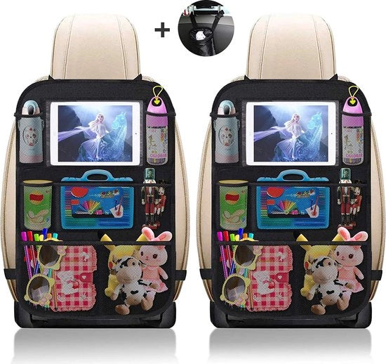 Coprimozzi per auto, 2 pezzi, grandi tasche, 600D tessuto Oxford, impermeabile, con protezione per iPad/tablet da 10 pollici, copertura kick-mat per sedile auto