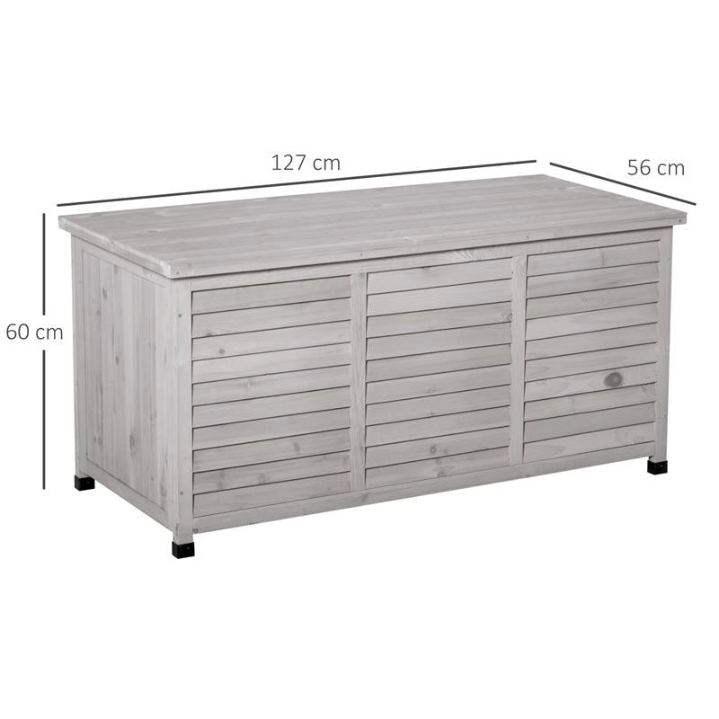 PANCA CONTENITORE IN LEGNO DI ABETE, CASSAPANCA DA ESTERNO CON PIEDINI ANTISCIVOLO 127X56X60CM GRIGIO