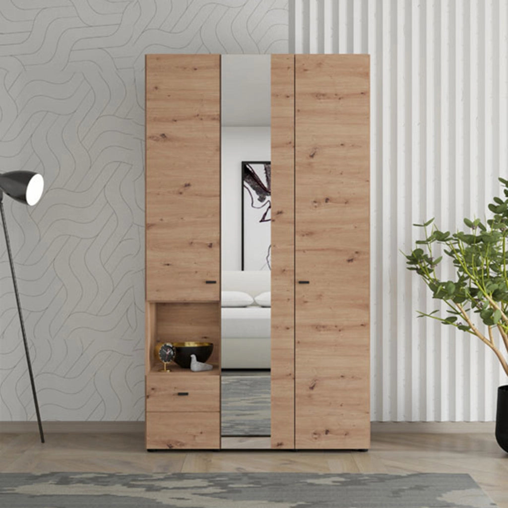 Armadio Camera da Letto Patzcu, Guardaroba 3 Ante Appendiabiti, 117x52 cm Marrone Rovere Nodi