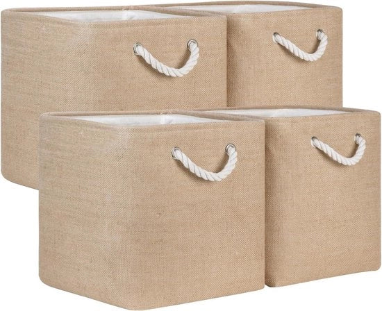 Organizzatore di Stoccaggio per Lenzuola - Contenitore di Stoccaggio Cubo - Organizzare lo Spazio - Con Struttura in Metallo - 4 pezzi 33 cm - Giallo