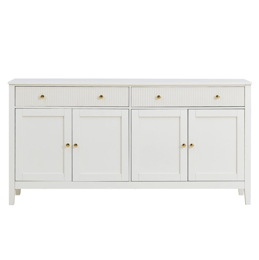 Credenza bianca opaca in MDF con 2 cassetti e 4 ante; 160 x 40 x 82 cm