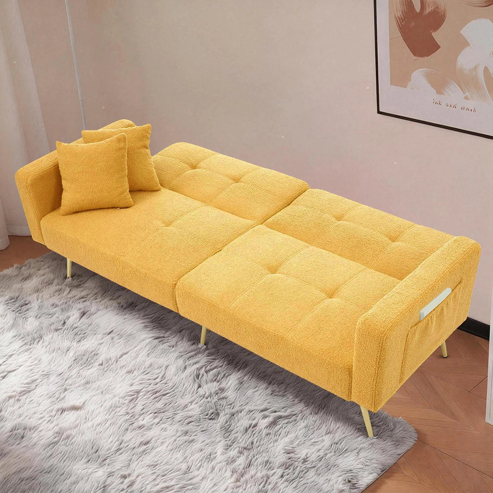 Divano letto angolare - Xylo - Piedi dorati con cuscini e tasche laterali