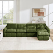 Divano modulare angolare 4 posti con pouf design trapuntato seduta ampia e profonda ergonomica in chenille verde 334 × 160 × 68 cm