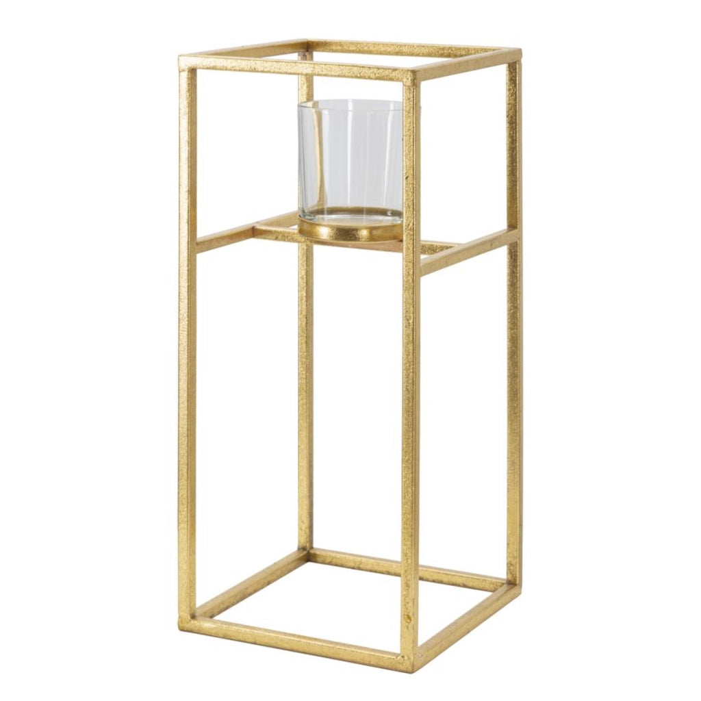 Portacandela VKH347, Oro, Metallo, 15x15x35 cm