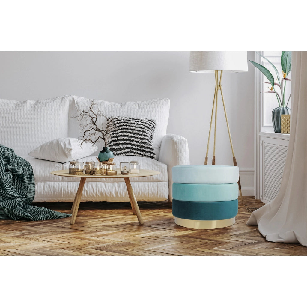 Pouf di design Matilda in velluto blu e oro
