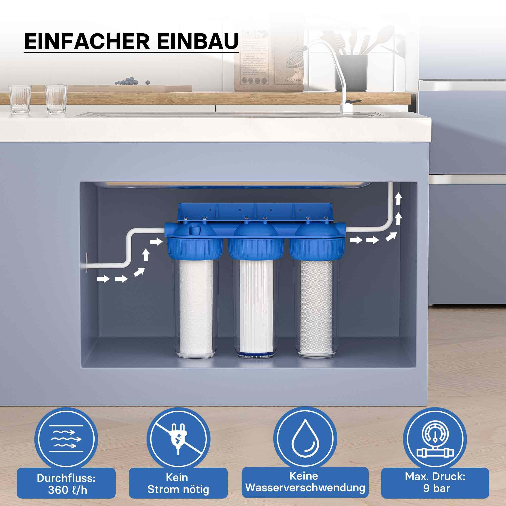 Naturewater NW-BR10B4 Filtro acqua a cartuccia, 3 stadi 26,16 mm con cartucce filtranti per filtrazione acqua
