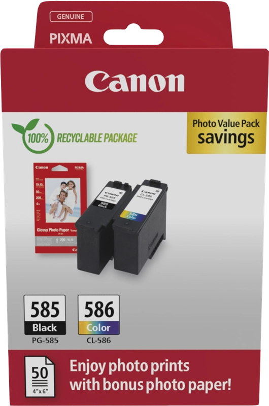 Canon PG-585/CL-586 PVP cartuccia d'inchiostro 2 pz Originale Nero, Ciano, Magenta, Giallo