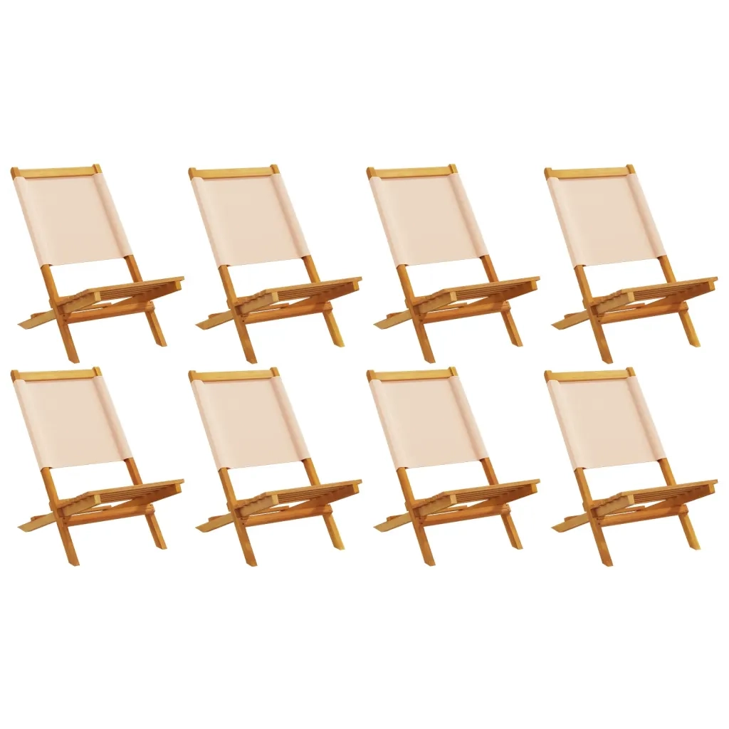 Sedie da Giardino Pieghevoli 8pz Beige Tessuto e Legno Massello 3214648
