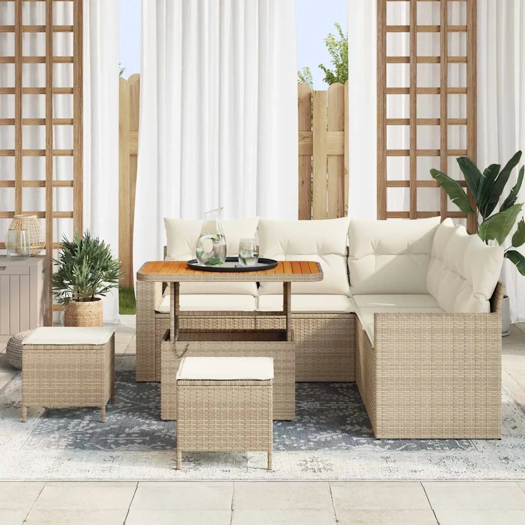 Set Divano da Giardino 9 pcs Beige e Crema polyrattan