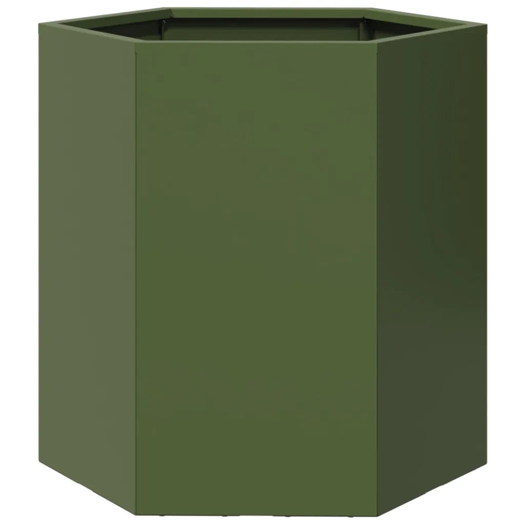 2 pz Fioriere | Cassetta per fiori | Vaso da Giardino Verde Oliva Esagono 46x40x45cm Acciaio