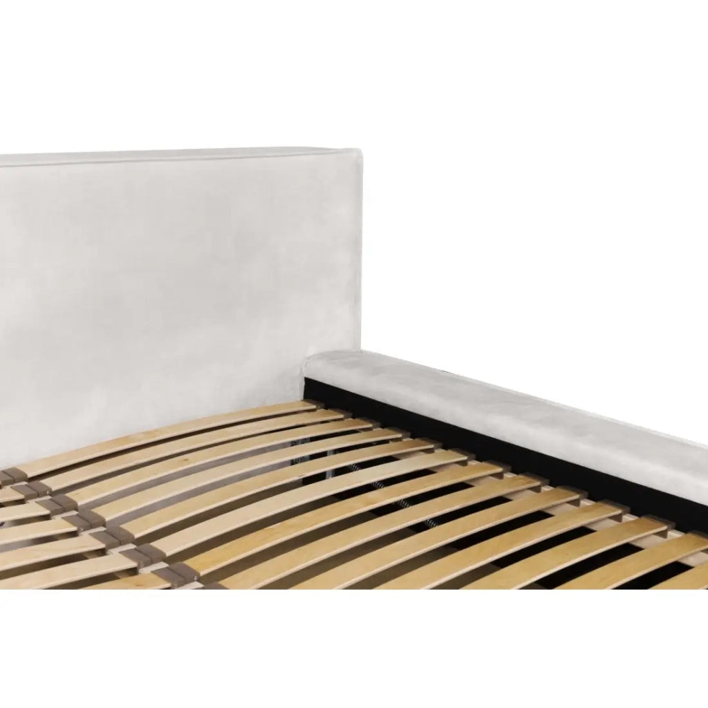 Letto contenitore VELORA - Sabbia - 140x200 cm - Tessuto velluto morbido - Rete sollevabile - Contenitore integrato