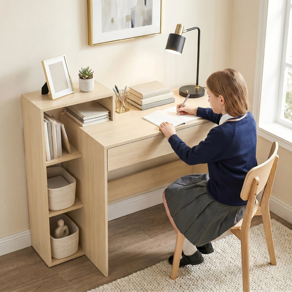 Scrivania PC Moderna con Ripiani e Cassetto ¨C zephmum ¨C Legno 100x40x90 cm