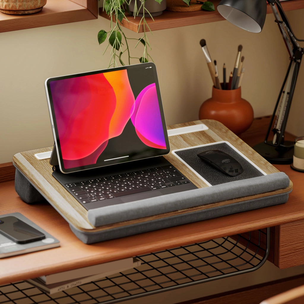 Supporto per Laptop con Cuscino e Ripiano per Mouse ¨C Zephmum ¨C Legno di Quercia