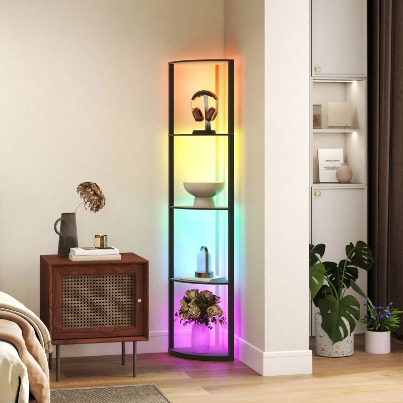 Lampada da terra LED RGB a 5 ripiani con telecomando e scaffale integrato, nero