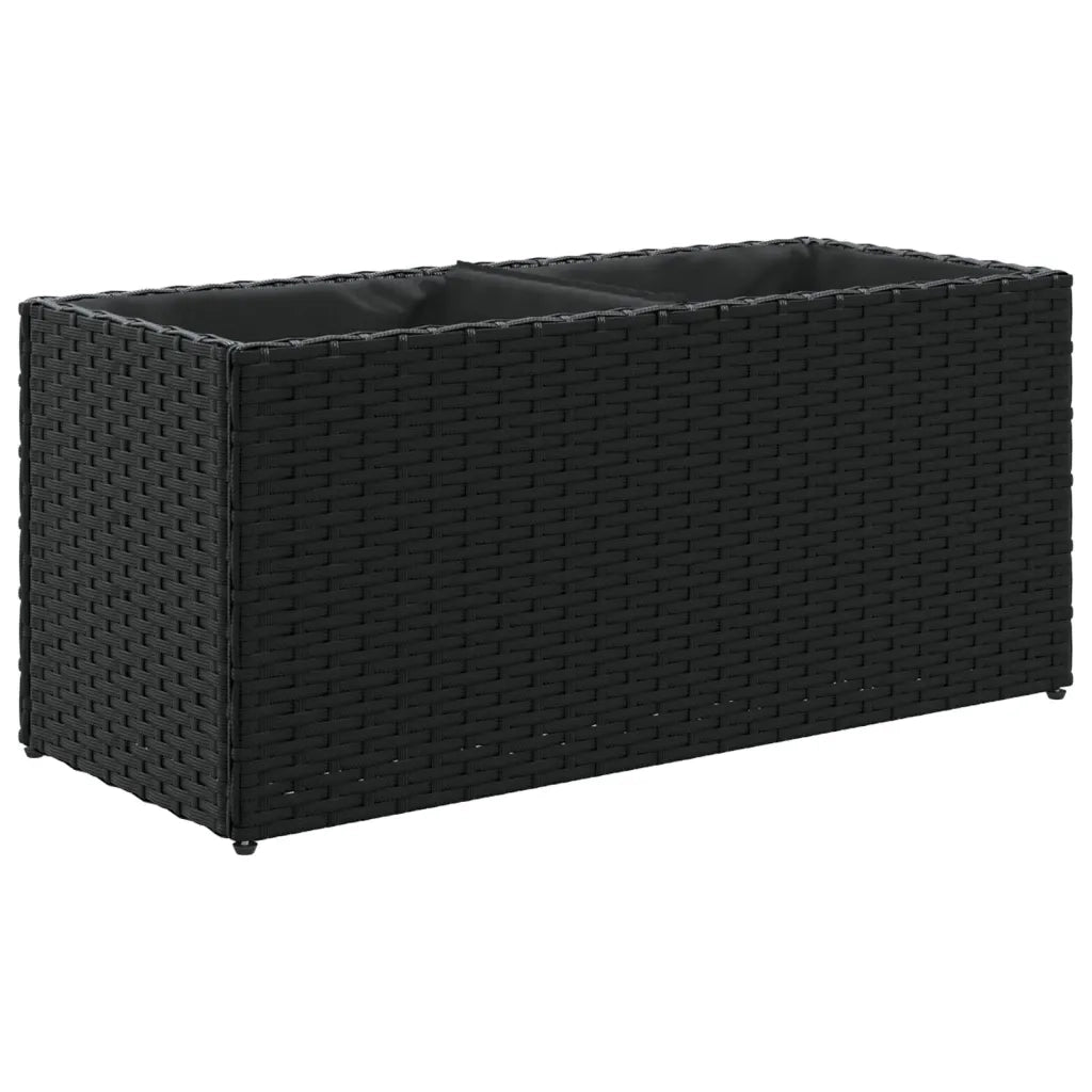 Fioriere | Cassetta per fiori | Vaso da Giardino con 2 Vasi Nere 72x30x32 cm in Polyrattan