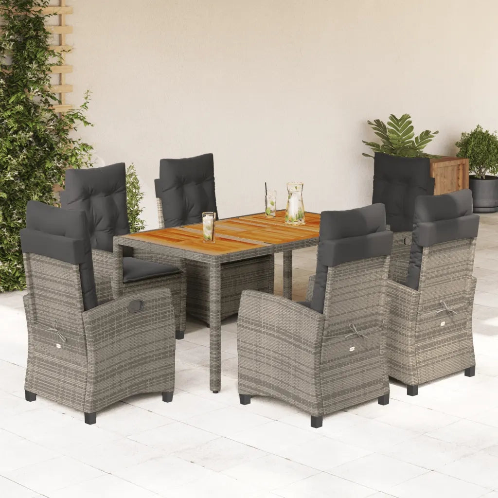 Set da Pranzo da Giardino 7 pz con Cuscini in Polyrattan Grigiocod mxl 87216