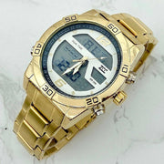 Trade Shop - Orologio Da Polso Zcc Uomo Acciaio Dual Time Resistente All'acqua Dorato Bianco -