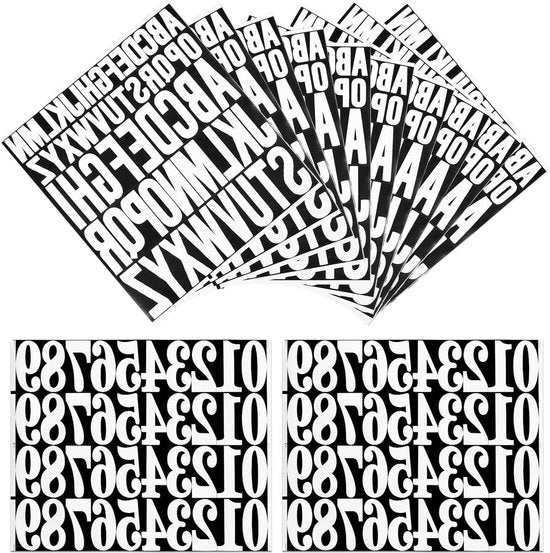 Set di 8 Etichette Alfanumeriche - Stickers in Vinile Grande, Idrorepellente per Scrapbooking e Buste di Posta - Bianco - Facili da Utilizzare | Stickers Decorativi Alfabeto e Numeri