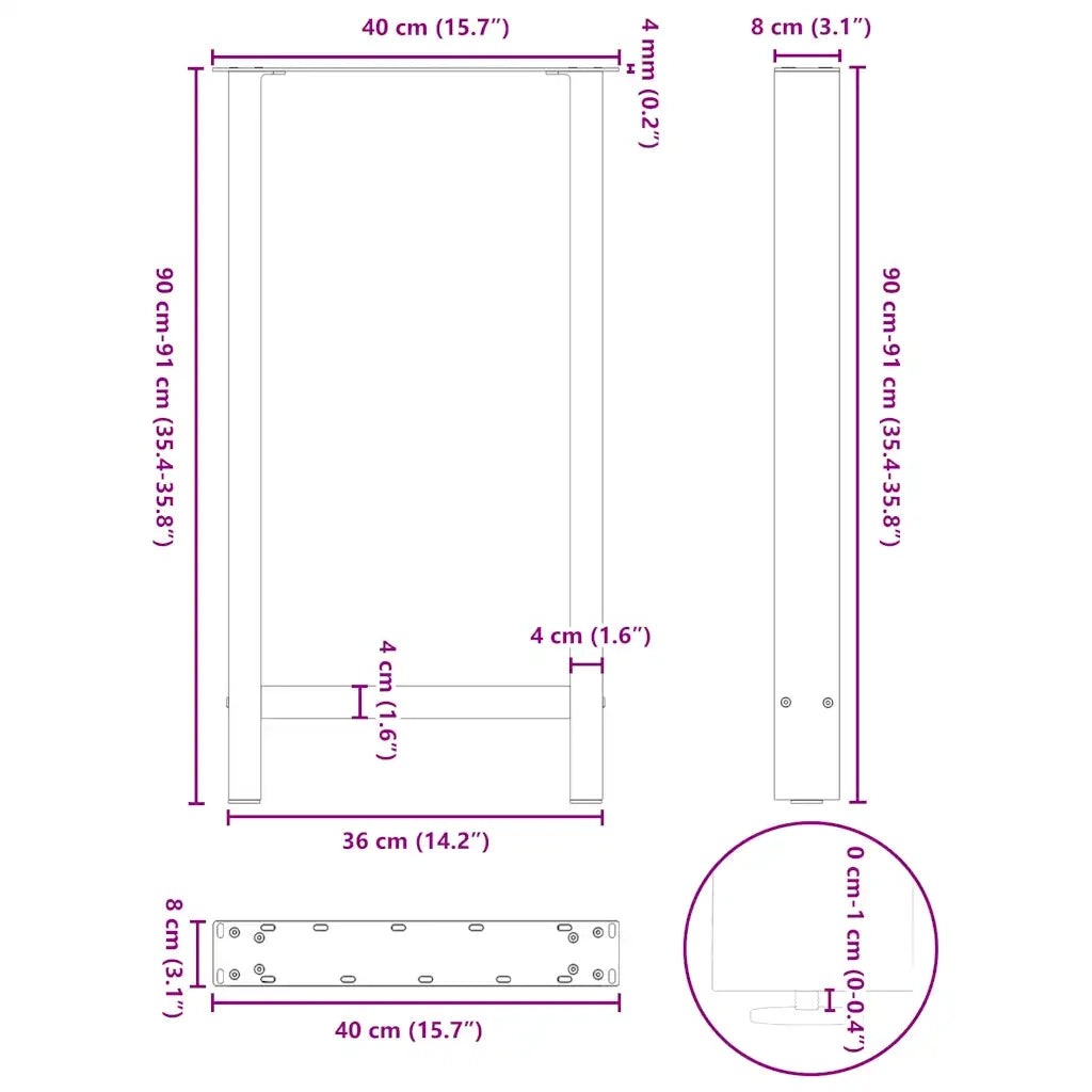 Gambe per tavolo da bar bianche 2 pz 40x(90-91) cm in acciaio 4013325