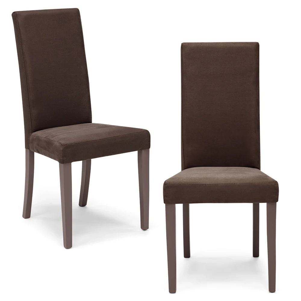Set 2 sedie imbottite per sala da pranzo EDI NEW, 100% MADE IN ITALY, design moderno, rivestimento in tessuto idrorepellente effetto camoscio colore Moka Vintage, gambe in legno in tinta