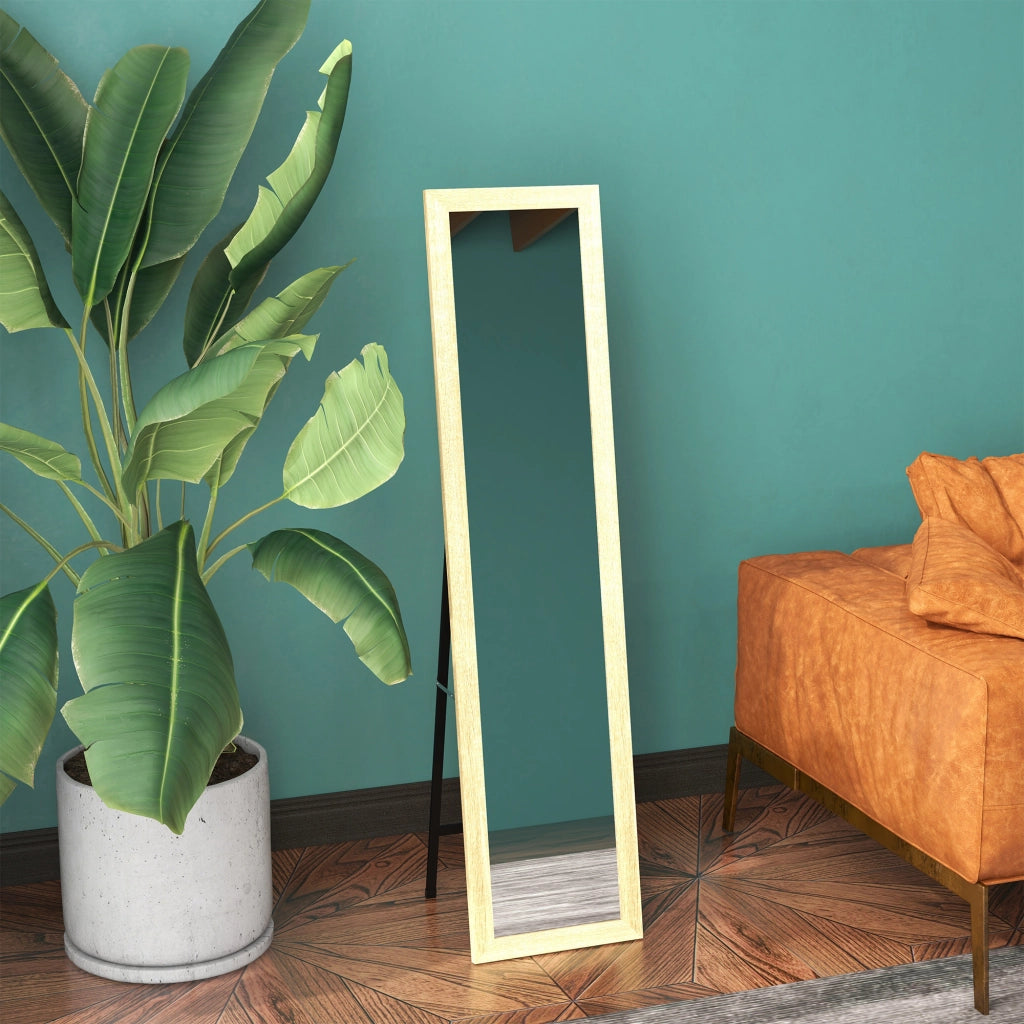 Specchio con cornice in legno per parete o da appoggio ¨C zephmum ¨C marrone chiaro 37x155 cm