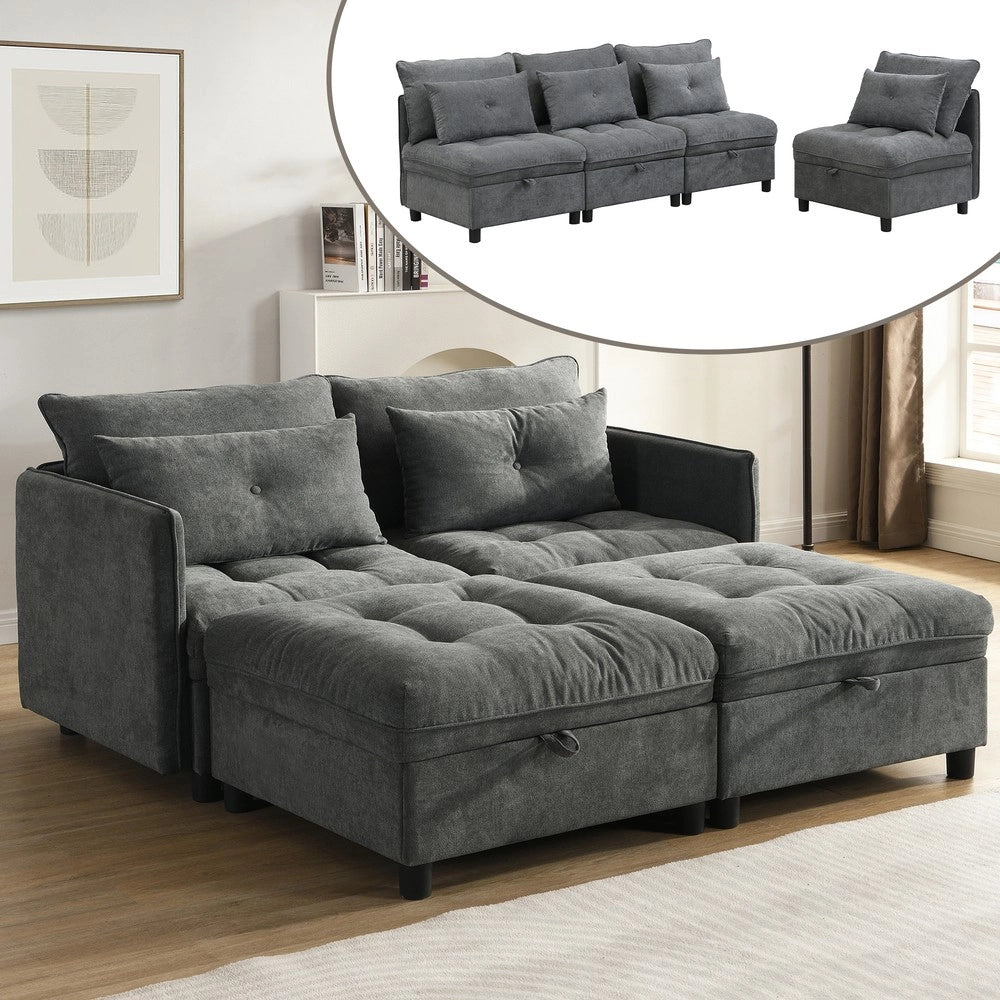 Divano letto 4 posti modulare con contenitore ¨C Minimal ¨C Tessuto chenille