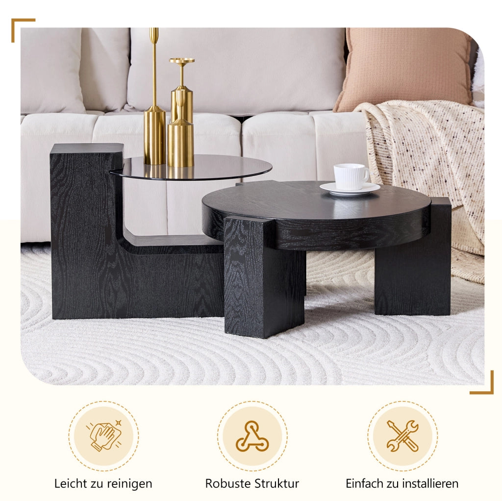 Set di tavolini da caffè separabili in MDF e vetro grigio