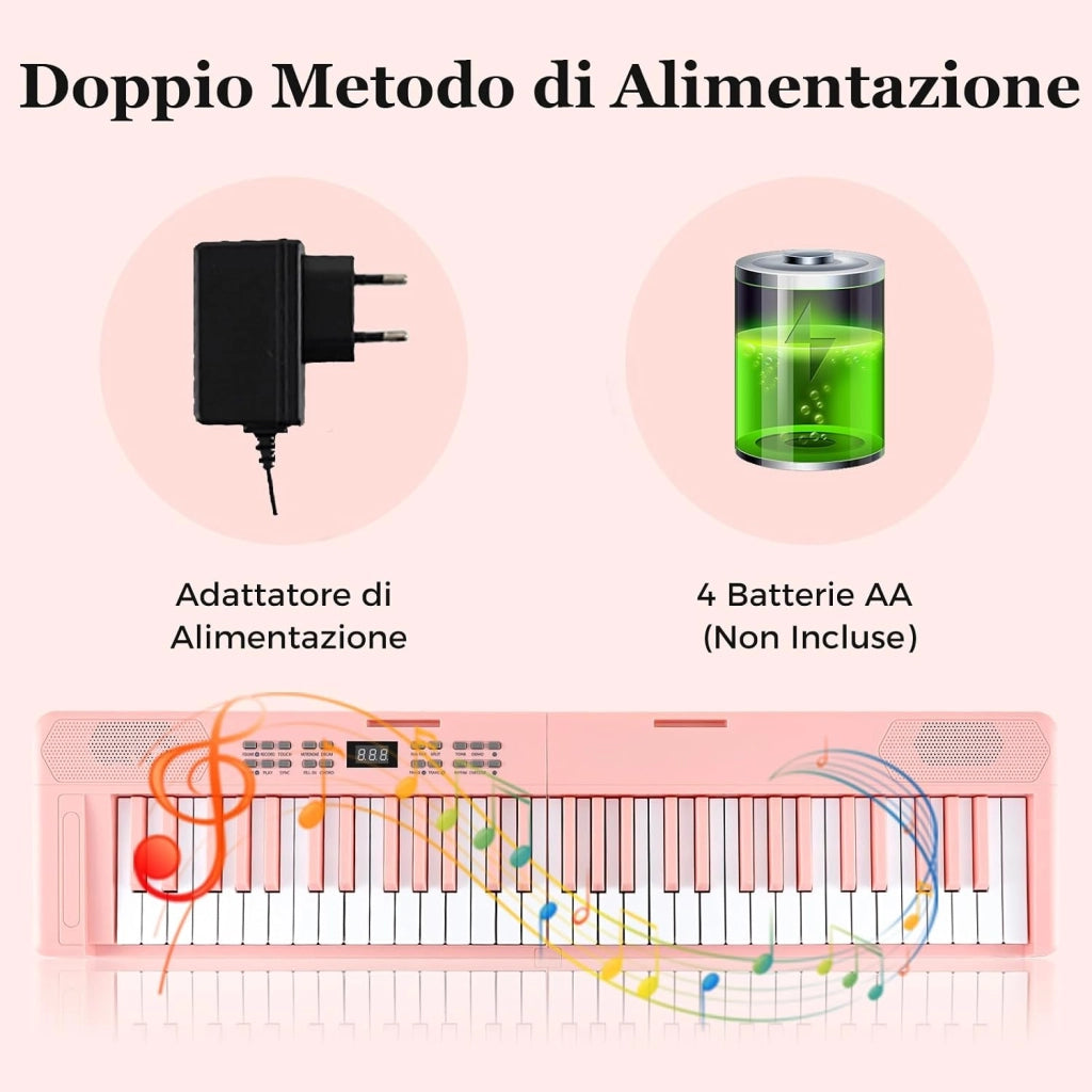 Tastiera Pianoforte Pieghevole a 61 Tasti, Tastiera Elettronica con Funzione MIDI, Cuffie, Pedale Sustain, Pianoforte Digitale Portatile per Principianti (Rosa)