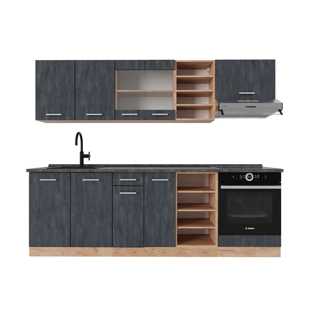 Vicco Cucina componibile Calcestruzzo nero/quercia dorata 240 cm PL Antracite
