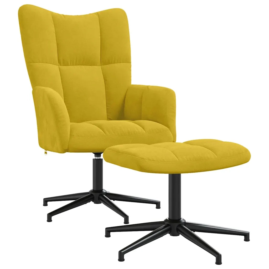 Divano Sedia-Poltrona Relax con Poggiapiedi Giallo Senape in Velluto 641196