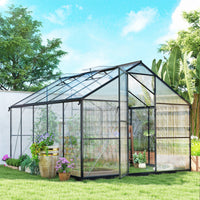 Serra per Orto 304x247x205 cm con Porta a Battente e 2 Finestre Regolabili in PC e Alluminio Nero