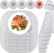 19 placemats in velluto, lavabili, antiscivolo, placemats, piatti, tappeti per piatti, 6 placemats, 6 piedini, 6 sacchetti per posate, 1 piedino, grigio chiaro
