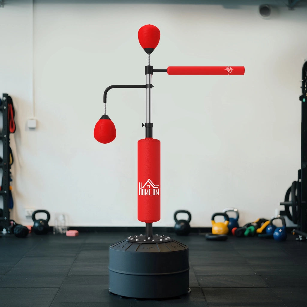 Sacco Boxe da Terra 4 in 1 con 2 Speedball Barra Girevole e Sacco Altezza Regolabile da 160-230 cm Rosso