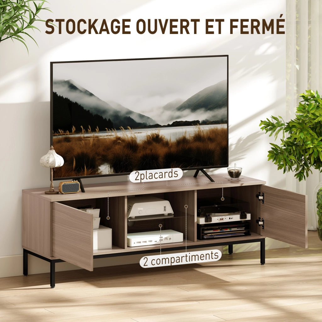 Mobile TV con 2 ante e ripiano in vetro regolabile ¨C Xylo ¨C Grigio 140x40x49,5cm