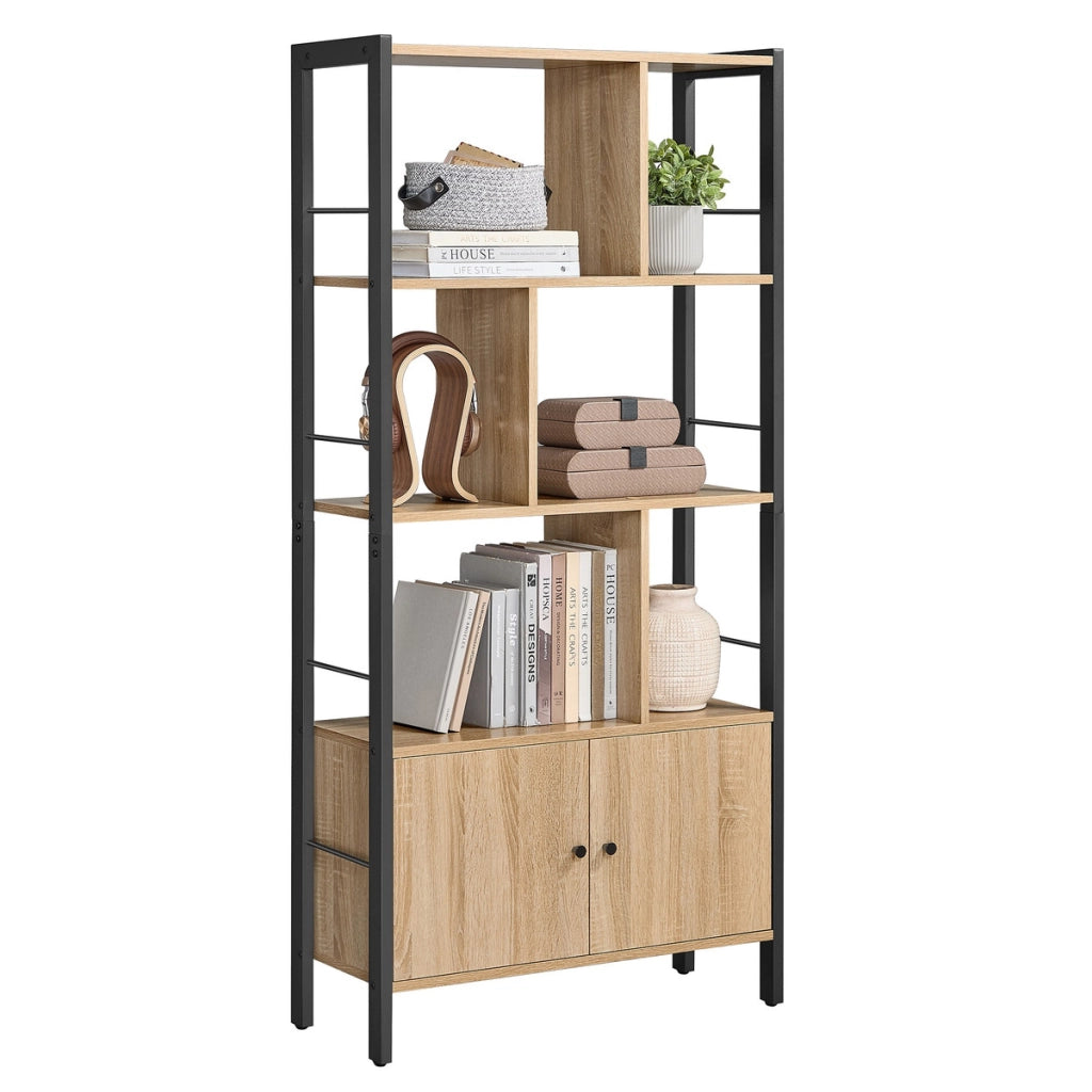 Libreria Industrial Sonoma con Ante in Acciaio e Legno