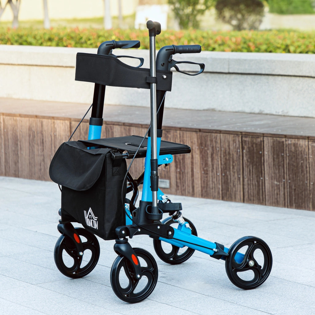 Andatore per Anziani Pieghevole con Sedile e 4 Ruote ¨C zephmum ¨C Altezza Regolabile, Freni a Mano, Blu e Nero
