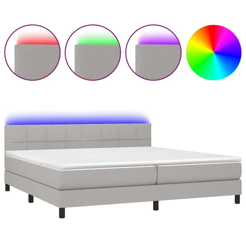 Letto a Molle Materasso e LED Grigio Chiaro 200x200 cm Tessuto 3133181