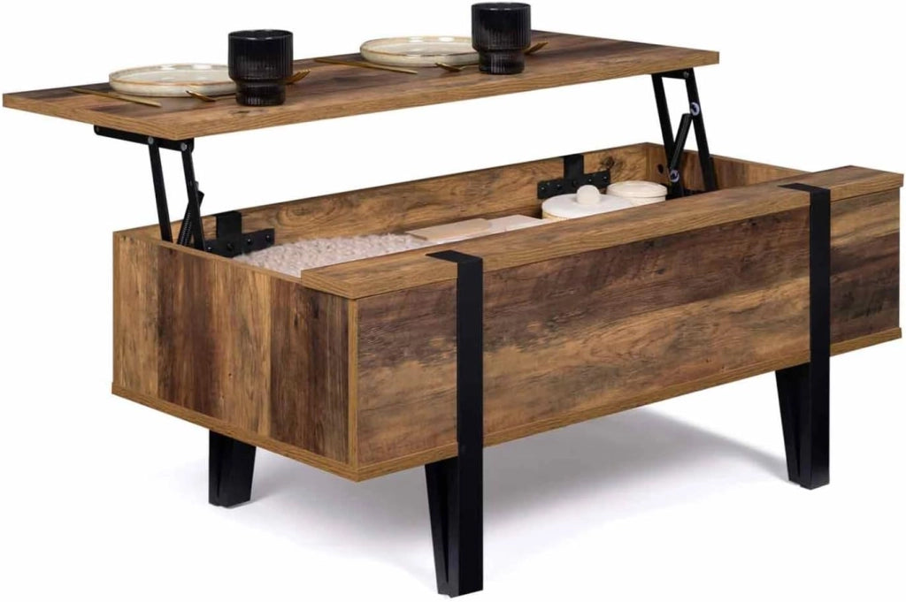 Tavolino rettangolare alzabile in legno AUSTRIA con base a perno