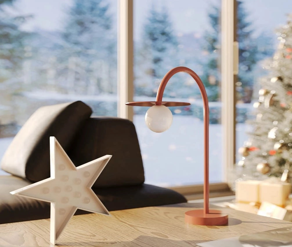 Lampada tavolo moderna vetro rosso sfera bianca LED 2W