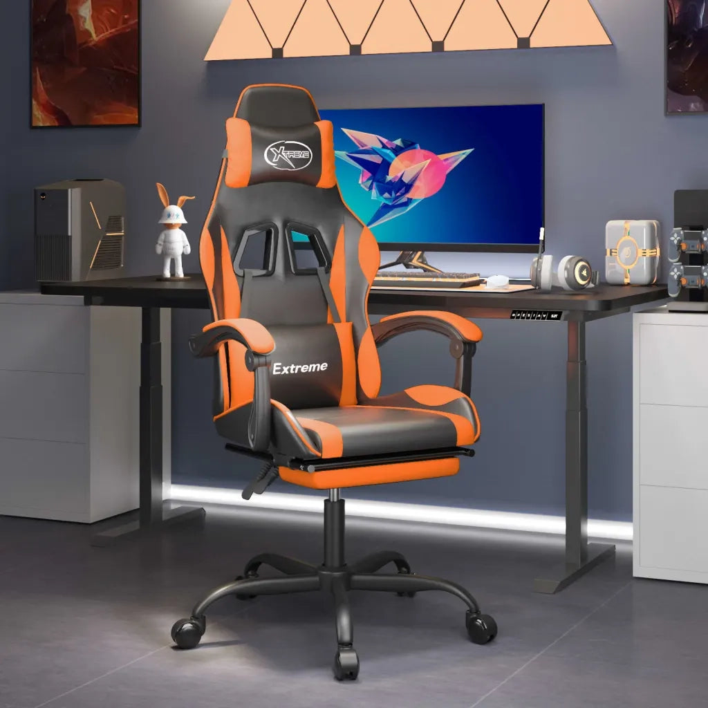 Sedia da Gaming Girevole Poggiapiedi Nero Arancione Similpelle 349585