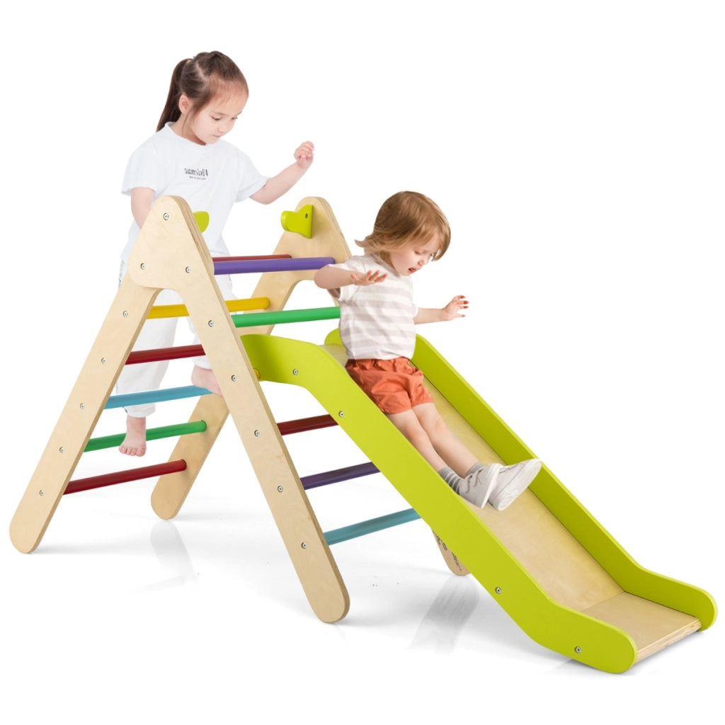 Set di arrampicata per bambini con scivolo 2 in 1, Arrampicatore in legno regolabile a gradi Colorato-Giocattoli educativi