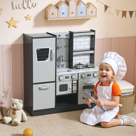 Cucina Giocattolo per Bambini 3-8 Anni con Accessori Frigo Lavandino e Suoni in Legno Marrone