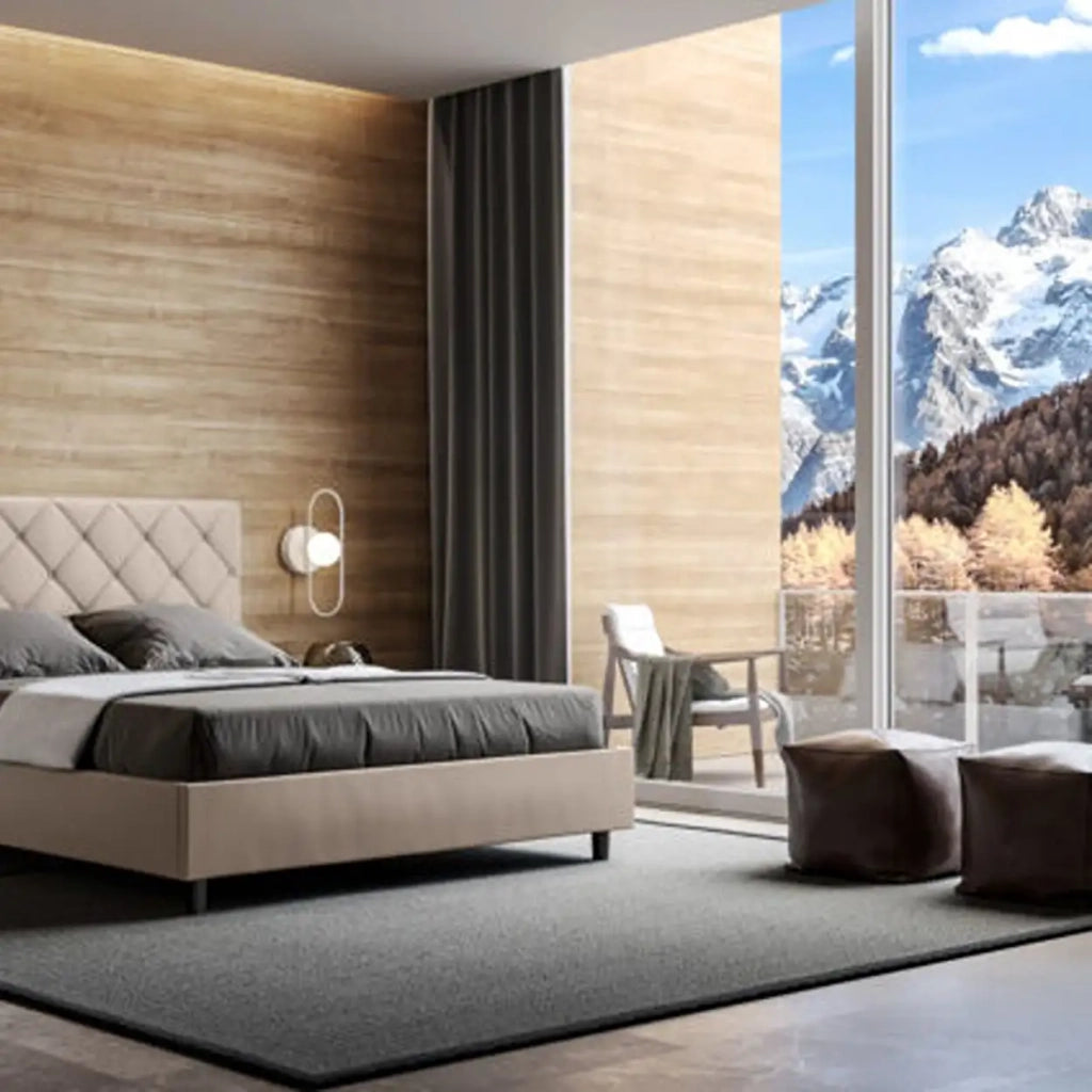 Letto matrimoniale con rete imbottito 160x210 similpelle tortora Priya