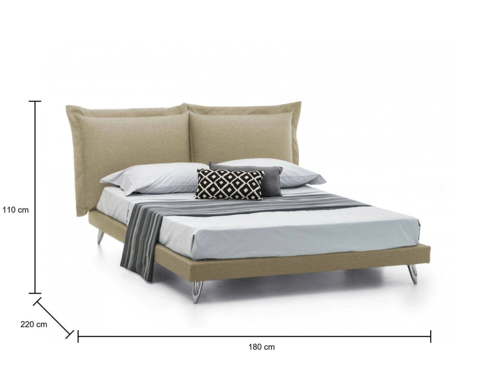 Letto matrimoniale Anatoly, Letto fisso in tessuto con piedini, Made in Italy, adatto per materasso 160x190 cm, Beige