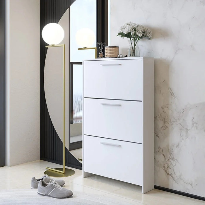 SCARPIERA ANJA 3 RIBALTE 69X28XH116CM BIANCA.