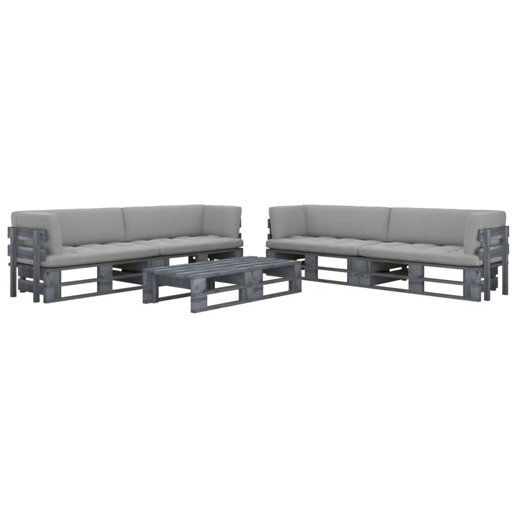 Set Divani a Pallet e Cuscini 6 pz in Pino Impregnato Grigio cod mxl 48014